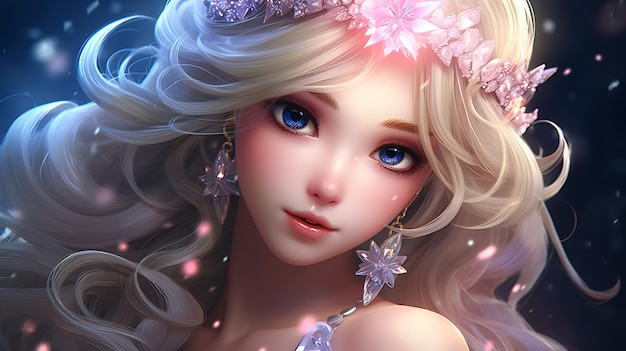 una bellissima principessa fantasy delle fiabe con i capelli lunghi