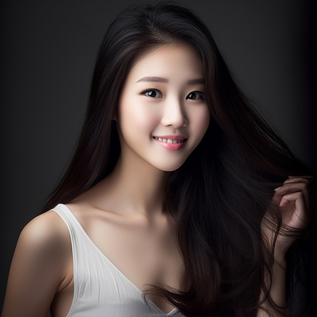 Una bellissima ragazza cinese con una pelle ricca e un aspetto fresco.