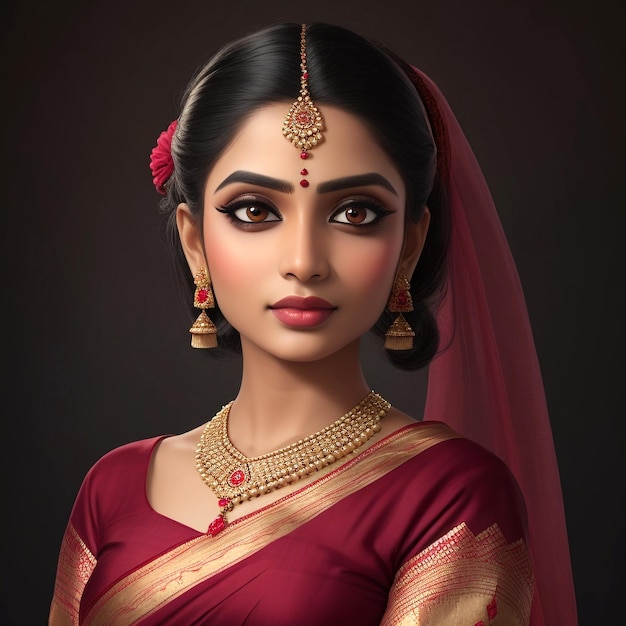 Una bellissima ragazza di etnia indiana che indossa un saree tradizionale