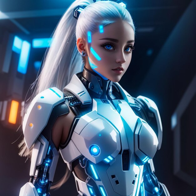 Una bellissima ragazza robot cyborg.