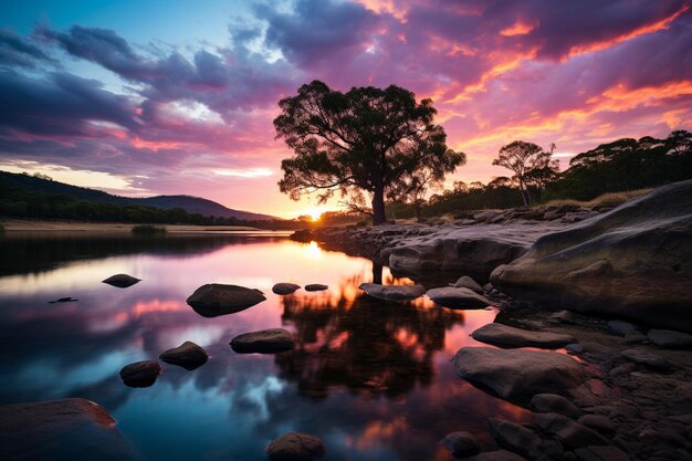 Una bellissima scena del tramonto su un lago