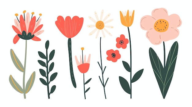 Una bellissima serie di fiori disegnati a mano L'aggiunta perfetta a qualsiasi progetto primaverile o estivo Usali per creare carte inviti o arte da parete