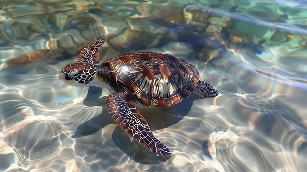 Una bellissima tartaruga marina scivola graziosamente attraverso l'acqua cristallina le sue pinne tagliano le onde con facilità