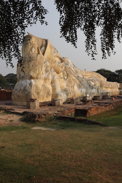 Una bellissima vista del tempio buddista Wat Lokaya Sutharam situato ad Ayutthaya in Thailandia