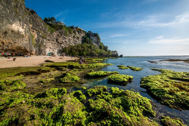 Una bellissima vista della spiaggia di Uluwatu situata a Bali Indonesia