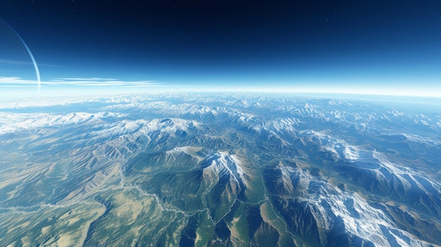 Una bellissima vista della Terra dallo spazio che mostra la sua curvatura e le catene montuose