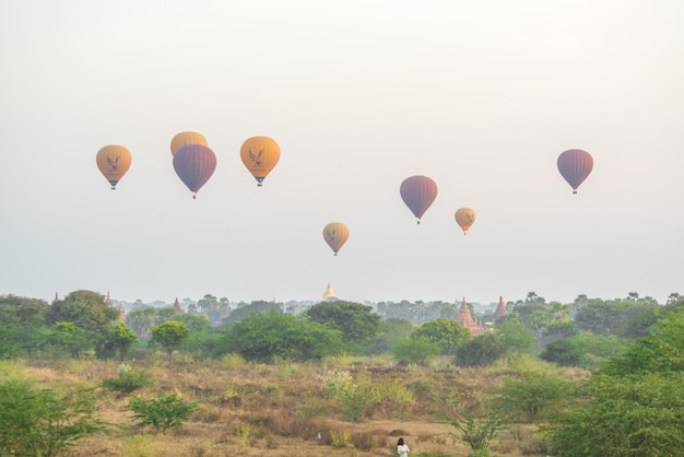 Una bellissima vista di palloncini a Bagan Myanmar