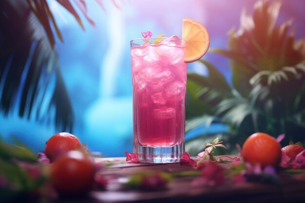 Una bevanda tropicale con frutta sul tavolo generata dall'AI