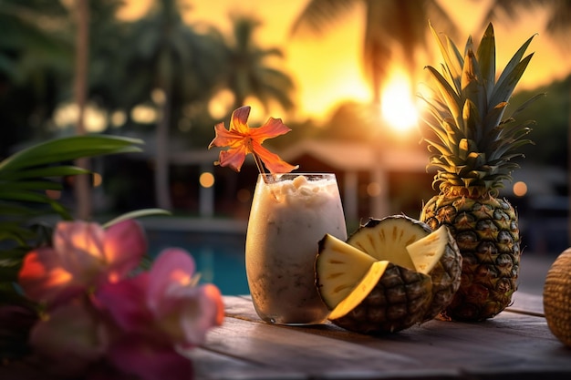 Una bevanda tropicale di pina colada sul tavolo