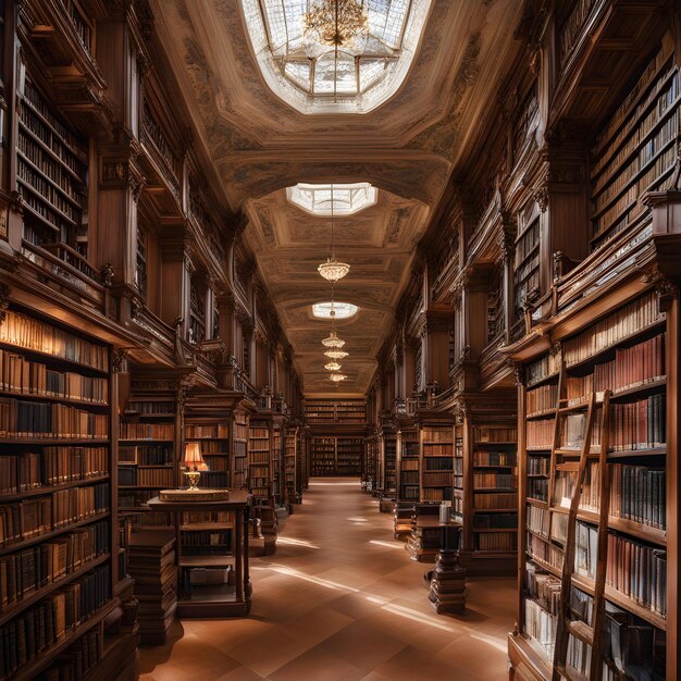 una biblioteca con un soffitto che ha un soffitto Che dice la biblioteca