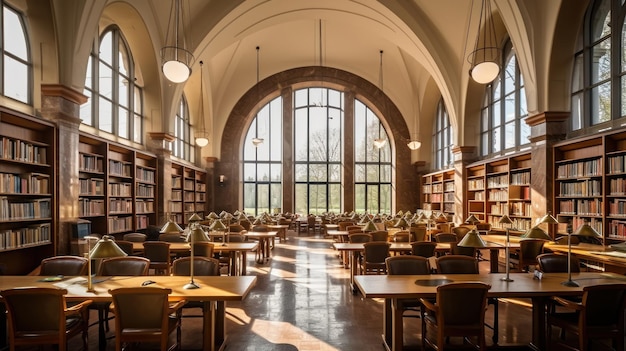 una biblioteca con una grande finestra che dice "la biblioteca".