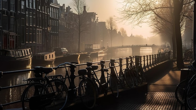 Una bici su un ponte ad amsterdam