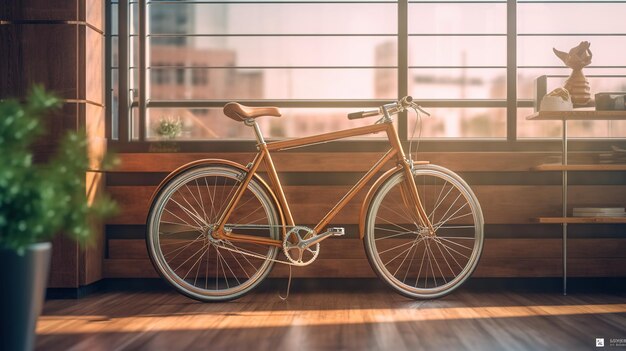 Una bicicletta appoggiata contro una finestra con la parola bicicletta su di essa