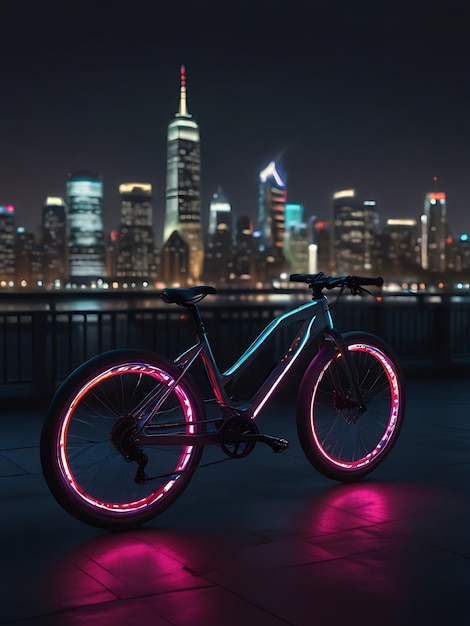 una bicicletta con luci al neon è illuminata