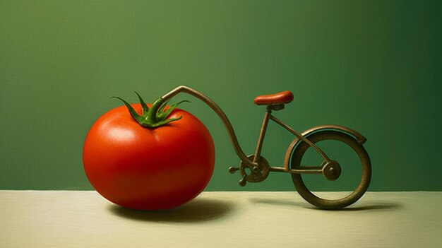 Una bicicletta con un cesto pieno di foto di frutta