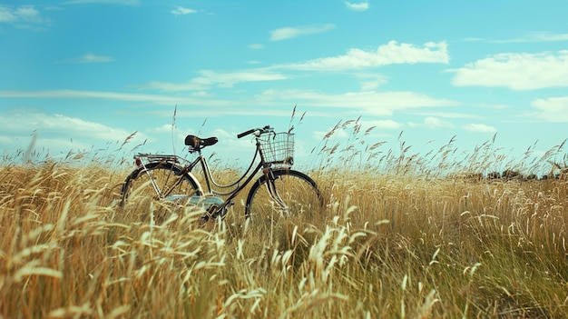 una bicicletta d'epoca si trova in una prateria brezza generativa ai