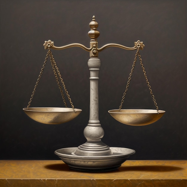 una bilancia metallica di giustizia nello stile di rendering realistico concetto giuridico