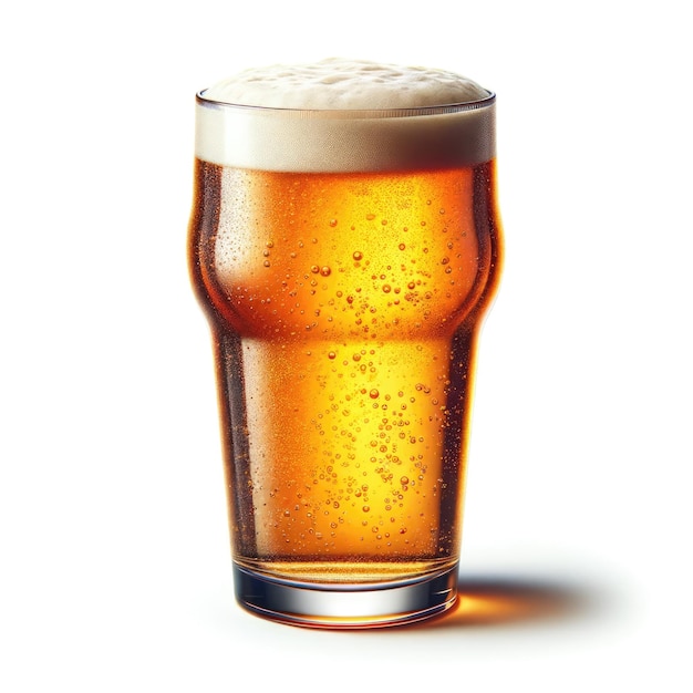 una birra isolata su uno sfondo bianco La birra dovrebbe essere in un classico bicchiere trasparente