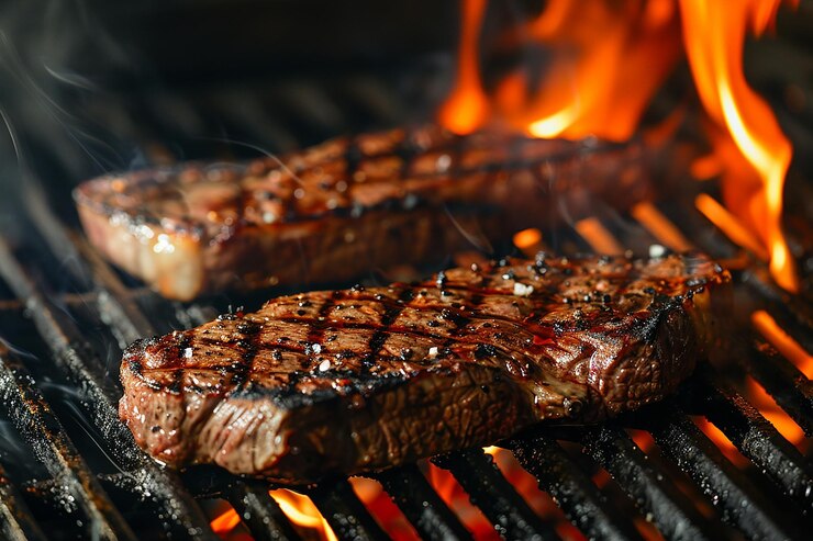 Foto una bistecca con una spruzzatura verde di erbe sopra
