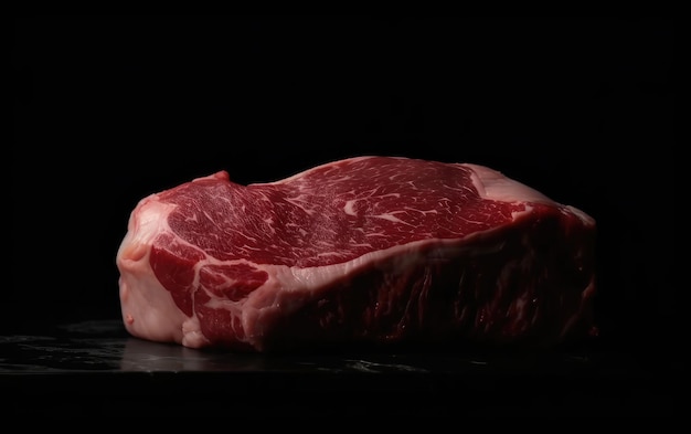 Una bistecca di manzo crudo carne di marmo su sfondo nero carne cruda ribeye ai generato