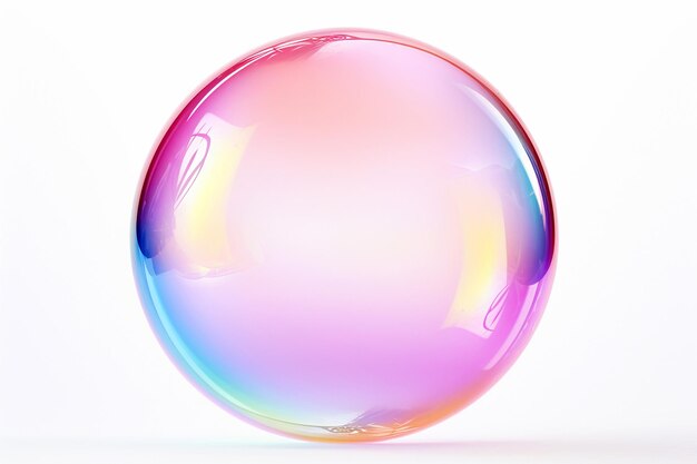 Una bolla di sapone arcobaleno che galleggia nell'aria isolata su uno sfondo bianco bolle iridescenti sognando divertimento e gioia concetto copia spazio per il testo