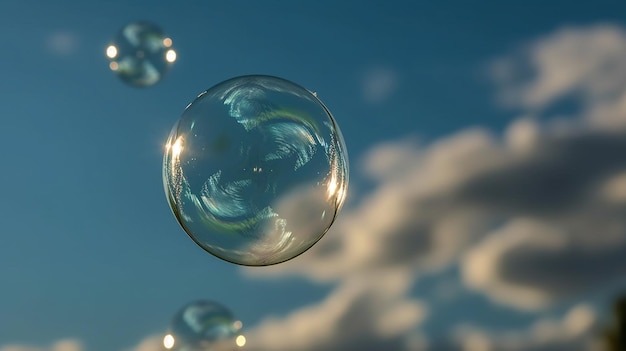 Una bolla nel cielo con nuvole sullo sfondo