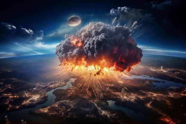 Una bomba nucleare che esplode in città Vista dallo spazio Il concetto di guerra e terrore