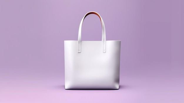 Una borsa bianca con un manico bianco si trova su uno sfondo viola.