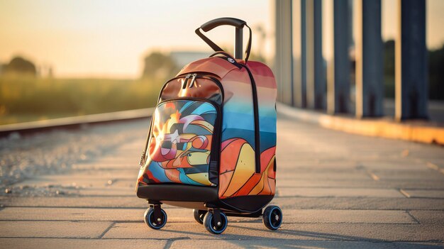 Una borsa colorata con un tramonto in cima