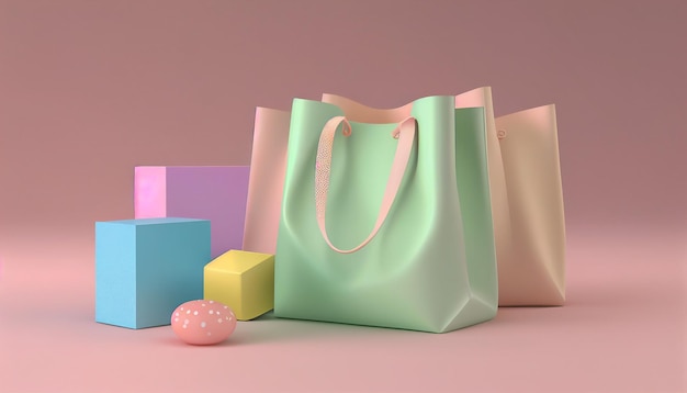 Una borsa colorata con una borsa rosa e verde sul davanti.