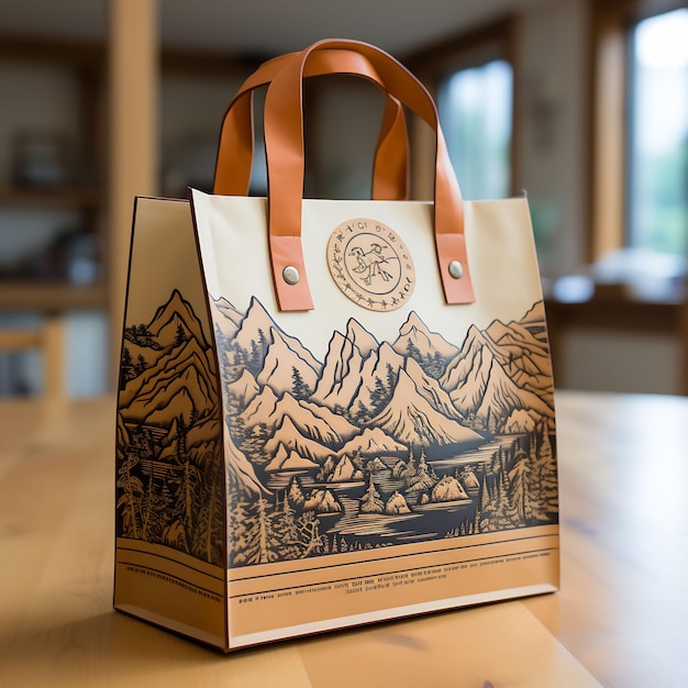 una borsa con sopra l'immagine di montagne e montagne