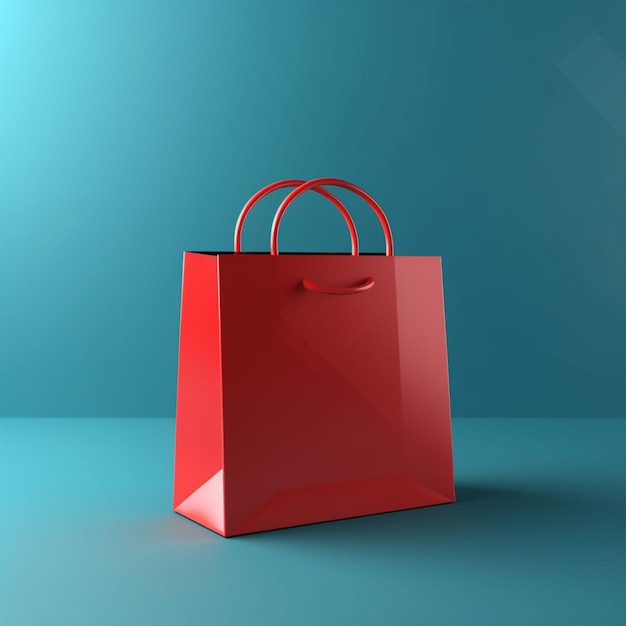 Una borsa da spesa rossa che brilla all'interno su uno sfondo blu