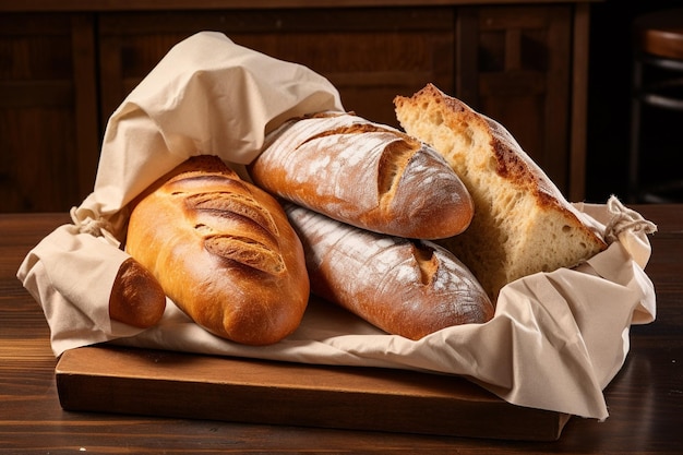 Una borsa di carta con una varietà di pane