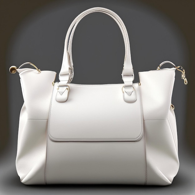 una borsa di pelle bianca con un manico d'argento e una borsa bianca.