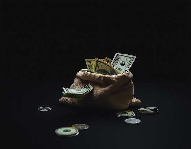 una borsa di soldi con una banconota da un dollaro