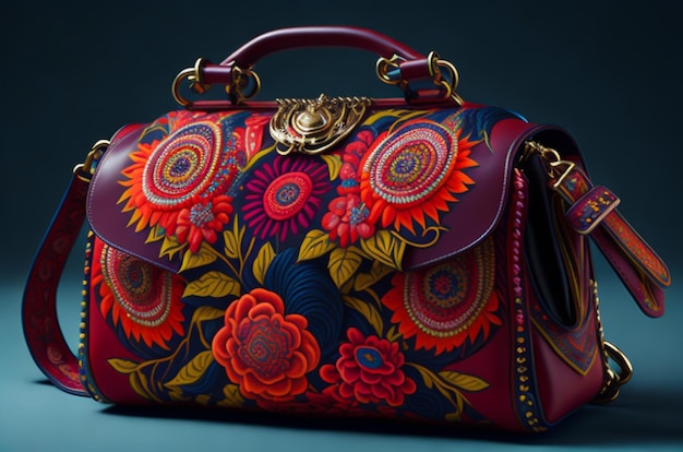 Una borsa elegante da donna in uno stile vivace e colorato con dettagli intricati