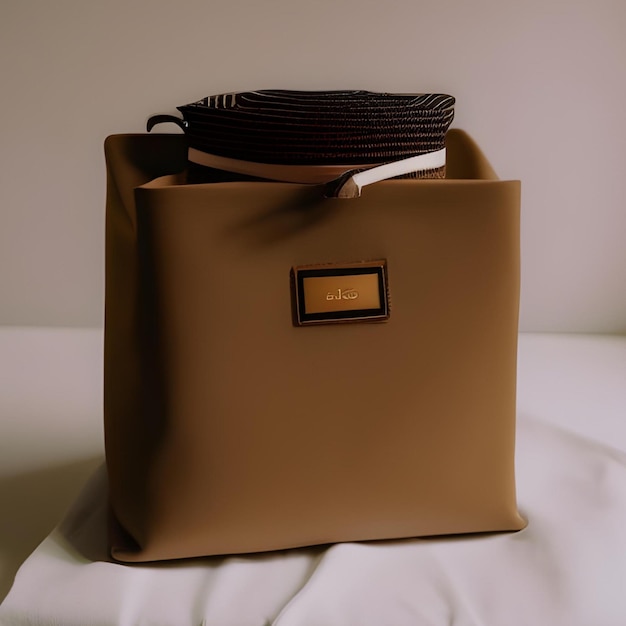 Una borsa marrone con una maniglia d'oro e una d'argento.