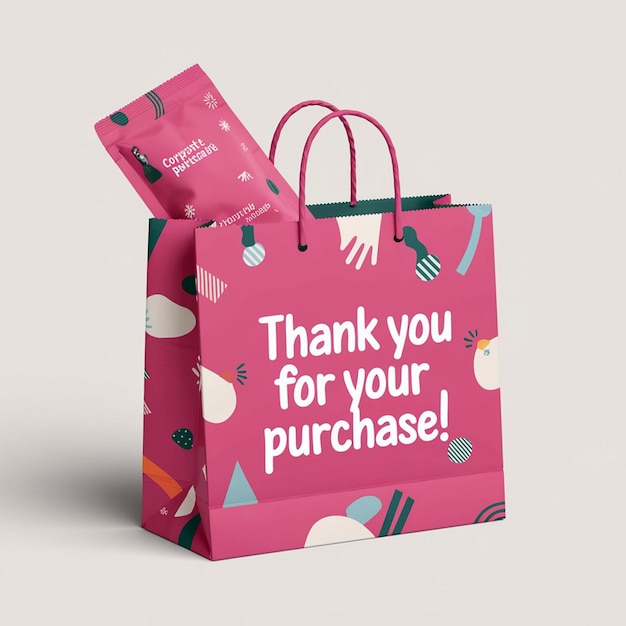una borsa rosa con le parole grazie per il tuo acquisto
