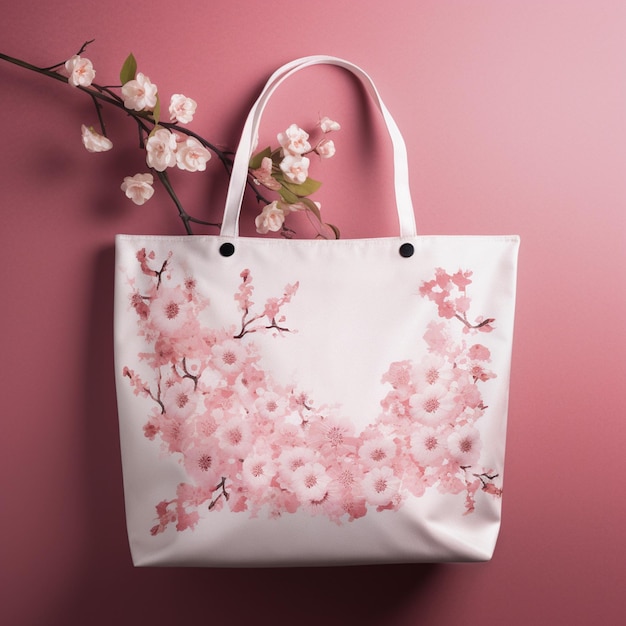 Una borsa rosa con sopra dei fiori rosa