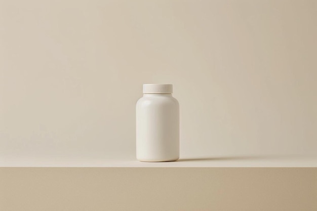 una bottiglia bianca seduta sopra un tavolo