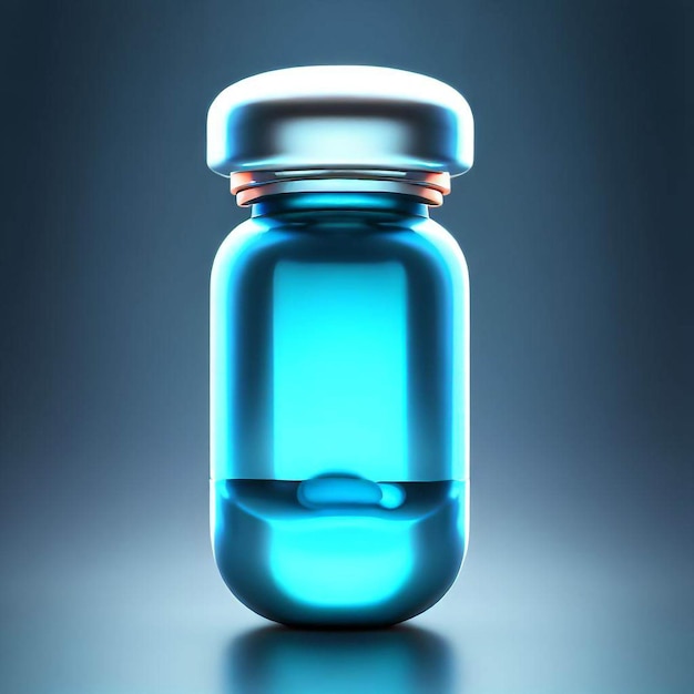 Una bottiglia blu con un tappo d'argento con su scritto "blu".