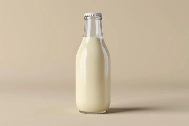 una bottiglia di latte seduta su un tavolo