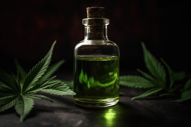 Una bottiglia di olio di cannabis con sopra la parola canapa