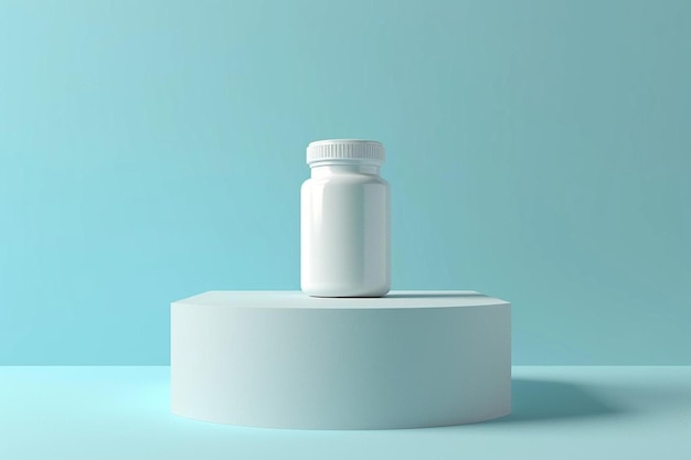 una bottiglia di pillole bianca seduta in cima a un piedistallo