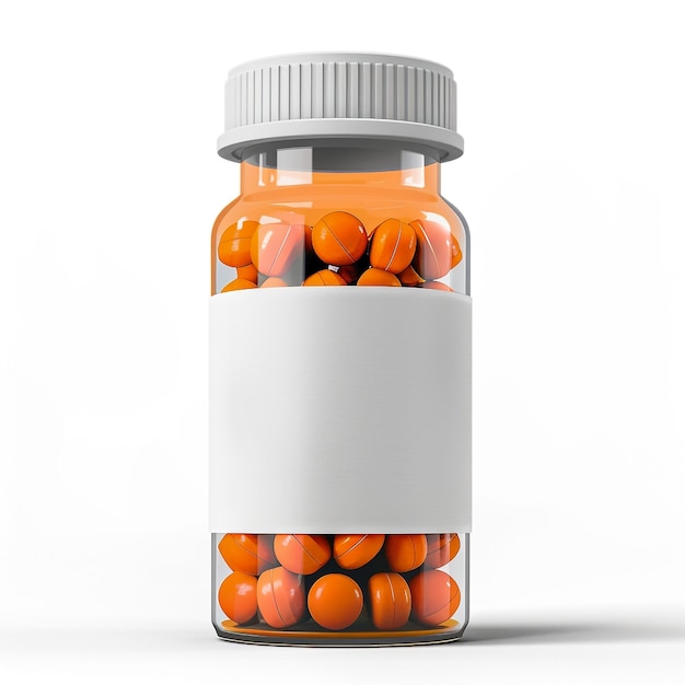una bottiglia di pillole con un'etichetta bianca che dice le pillole arancione