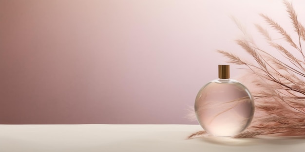 Una bottiglia di profumo accanto a una pianta Immagine digitale