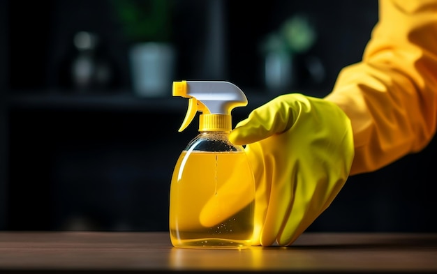 Una bottiglia di spray gialla con un panno giallo su di essa AI