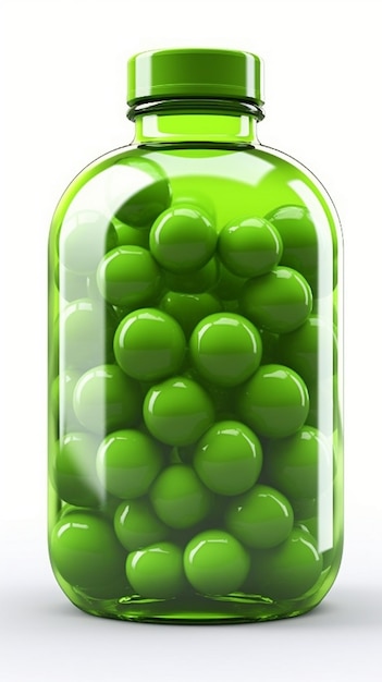una bottiglia di uva verde in una bottiglia di vetro.