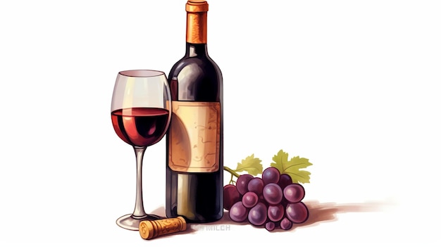 Una bottiglia di vino cartone animato dettagliato clip art backgroud bianco generativo ai