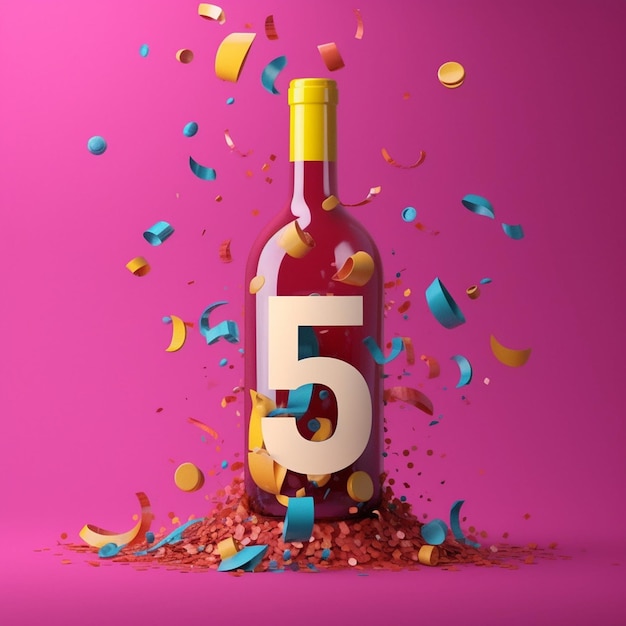 una bottiglia di vino con il numero 5 sopra